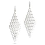 A FINE PAIR OF DIAMOND CHANDELIER EARRINGS in platinum, each comprising a French hook set with ro...