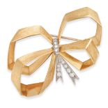 ANDREW GRIMA, A MODERNIST DIAMOND BOW BROOCH, 1974 in 18ct yellow gold, designed as a stylised do...