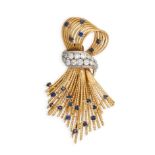 KUTCHINSKY, A VINTAGE SAPPHIRE AND DIAMOND BROOCH, 1959 in 18ct yellow gold, designed as a stylis...