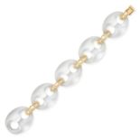 AN EXQUISITE ROCK CRYSTAL MARINER LINK BRACELET in 18ct yellow gold, comprising five large carved...