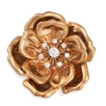 CARTIER, A DIAMOND FLOWER BROOCH in 18ct yellow gold, set to the centre with a cluster of old Eur...