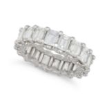 A DIAMOND FULL ETERNITY RING in platinum, set with all around with a row of emerald cut diamonds,...