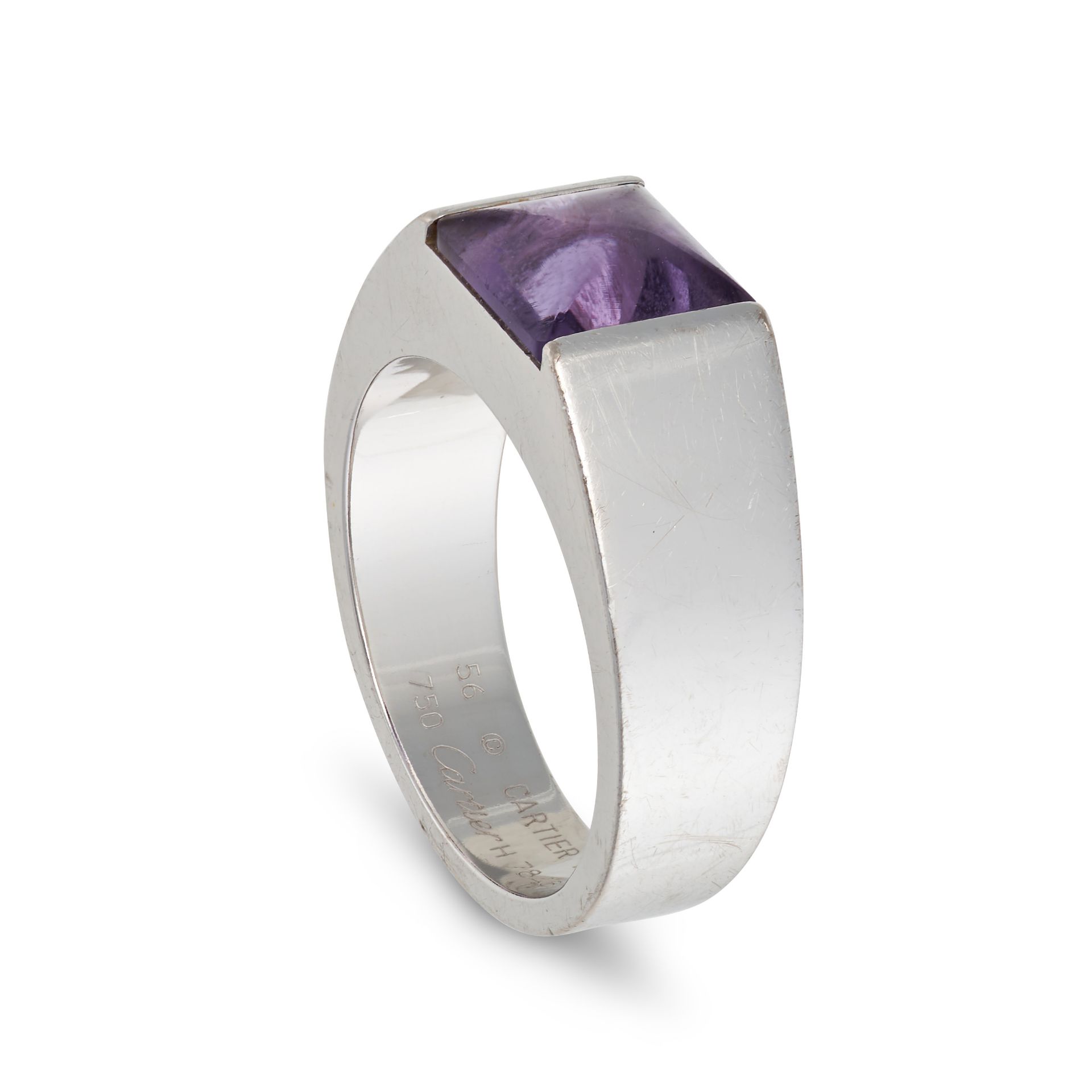 CARTIER, AN AMETHYST TANK RING, 1997 in 18ct white gold, set with a square buff top cabochon amet... - Bild 2 aus 2