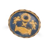 AN ANTIQUE GEORGIAN STUART CRYSTAL RING, 18TH CENTURY AND LATER in yellow gold, depicting cherubs...