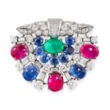 BULGARI, AN IMPORTANT BURMA NO HEAT RUBY, SAPPHIRE, EMERALD AND DIAMOND BROOCH, CIRCA 1950 in pla...