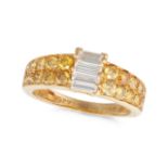 VAN CLEEF & ARPELS, A YELLOW DIAMOND DRESS RING in 18ct yellow gold, set with three baguette cut ...