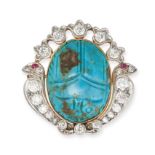 TIFFANY & CO., AN EXQUISITE ANTIQUE ART NOUVEAU TURQUOISE, DIAMOND AND RUBY SCARAB BROOCH, EARLY ...