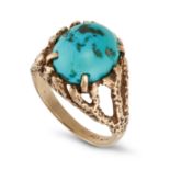 NO RESERVE - A TURQUOISE RING in 10ct yellow gold, set with a cabochon turquoise on a modernist m...