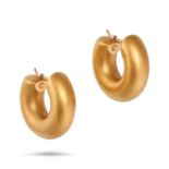 NO RESERVE - CHARLES GAVET, A PAIR OF GOLD HOOP EARRINGS in 18ct yellow gold, with satin finish, ...