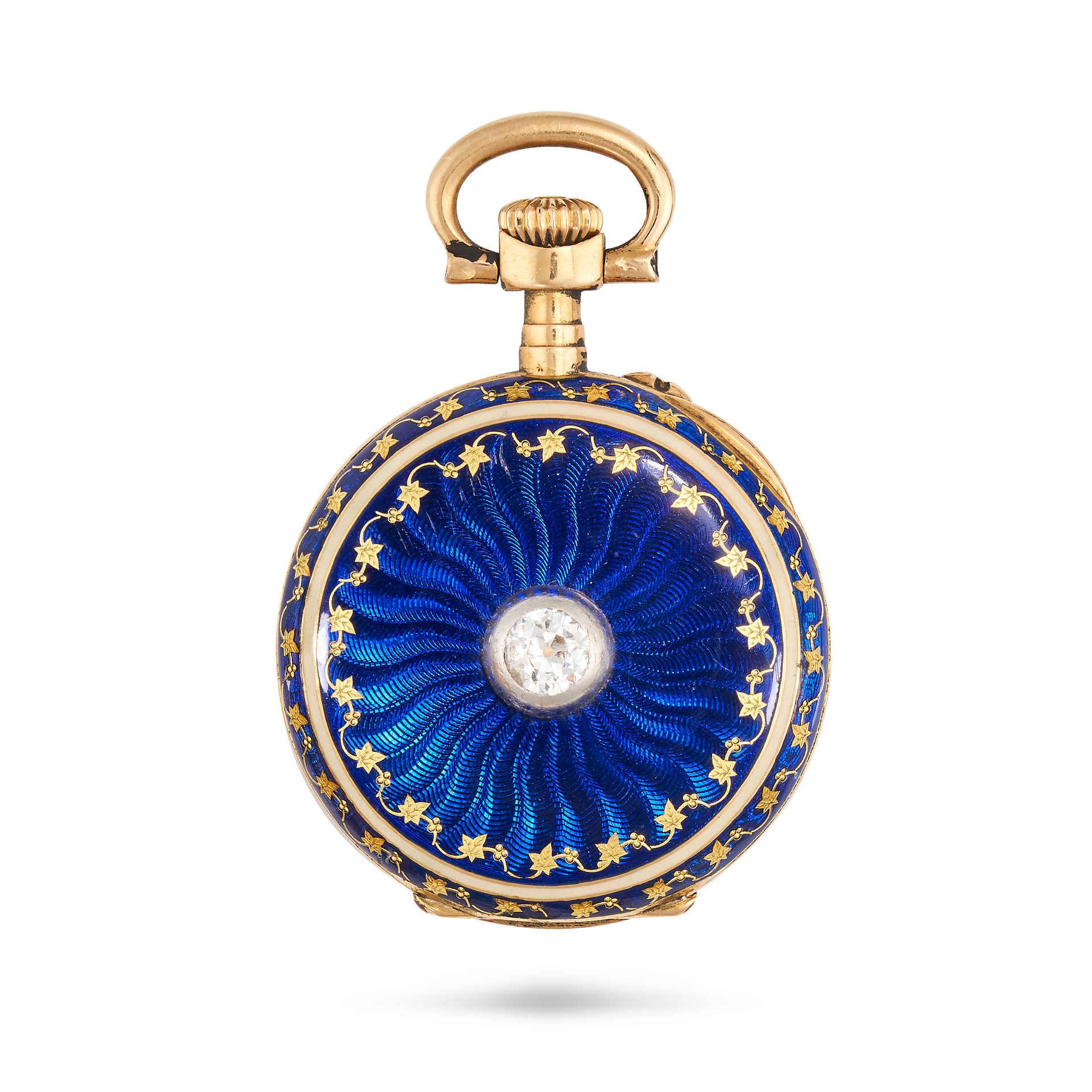 AN ANTIQUE DIAMOND AND ENAMEL POCKET WATCH in 18ct yellow gold, white circular dial with black pa... - Image 2 of 2