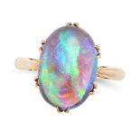 A BLACK OPAL RING in 9ct yellow gold, set with a cabochon black opal, stamped 9CT, size M / 6.25,...