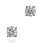 A PAIR OF DIAMOND STUD EARRINGS in 14ct white gold, each set with a round brilliant cut diamond, ...