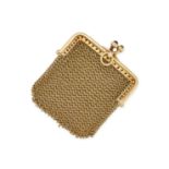 A RUBY COIN PURSE in yellow gold, designed as a mesh purse, the clasp set with cabochon rubies, n...