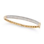 A DIAMOND BANGLE in 18ct yellow gold, the hinged bangle pave set with round brilliant cut diamond...