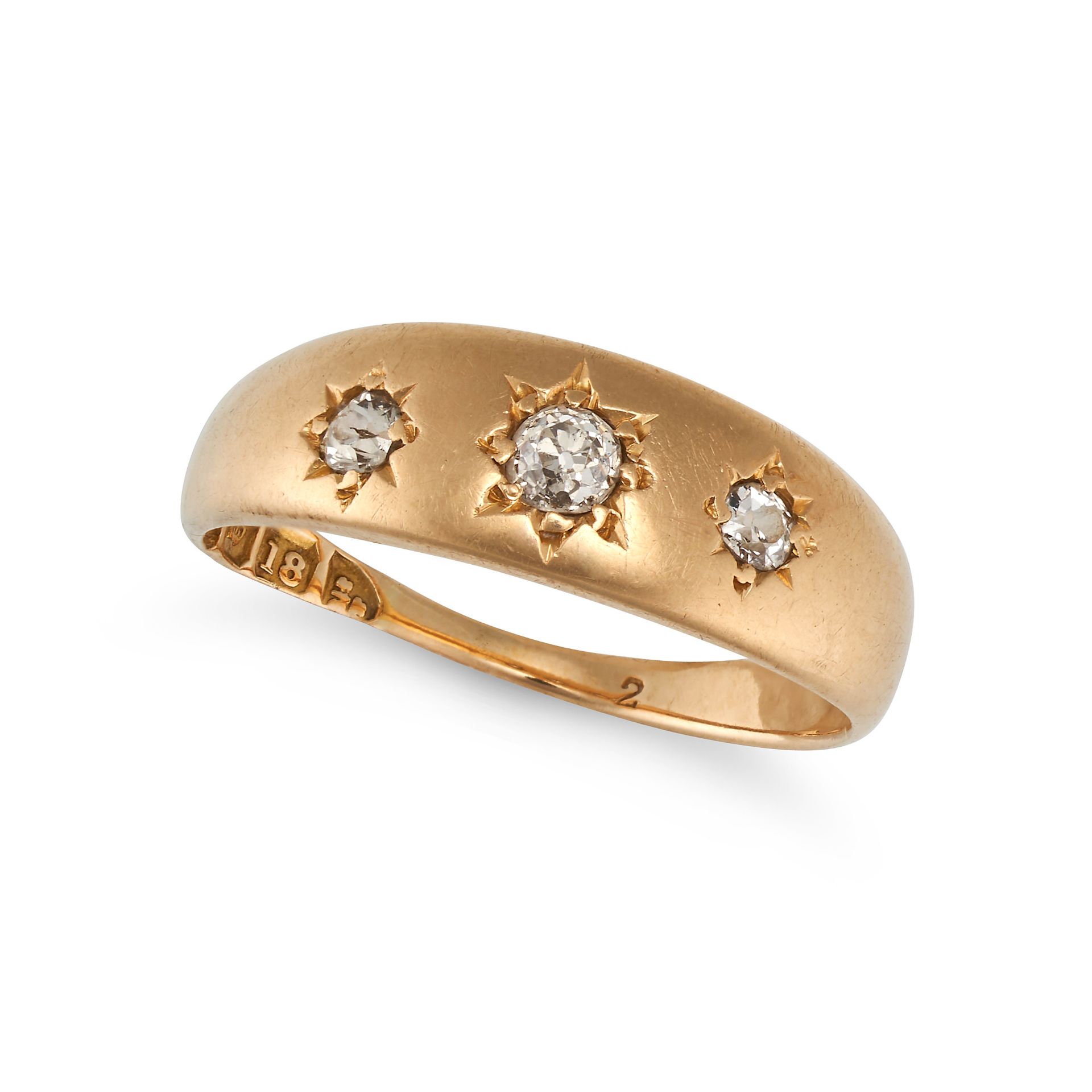 NO RESERVE - AN ANTIQUE VICTORIAN DIAMOND GYPSY RING in 18ct yellow gold, set with an old cut dia...