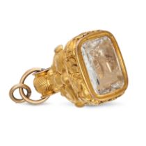 NO RESERVE - AN ANTIQUE GLASS INTAGLIO FOB SEAL the fob set with a glass intaglio depicting a cre...