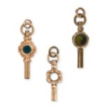 NO RESERVE - A GROUP OF THREE ANTIQUE WATCH KEYS one key set to one side with a bloodstone and to...