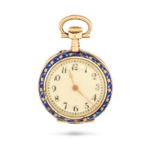 AN ANTIQUE DIAMOND AND ENAMEL POCKET WATCH in 18ct yellow gold, white circular dial with black pa...