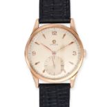 OMEGA - A VINTAGE OMEGA OVERSIZED WRISTWATCH in 18ct pink gold, manual wind 15 jewel movement, ca...