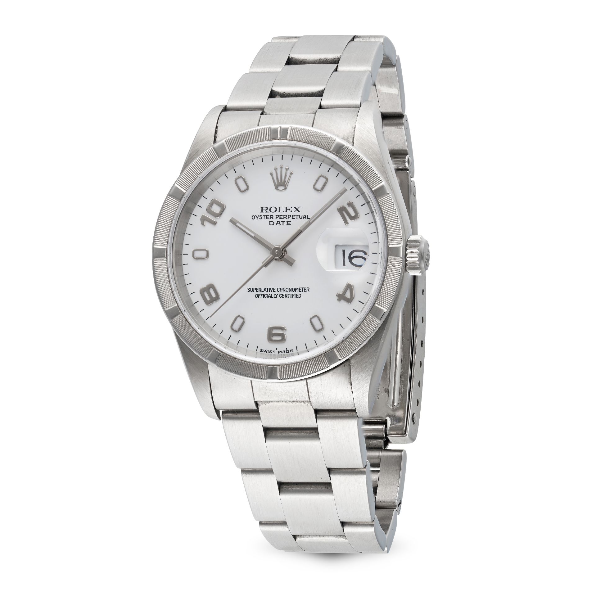 ROLEX - A ROLEX OYSTER PERPETUAL DATE AUTOMATIC WRISTWATCH in stainless steel, 15210, K742XXX, th...