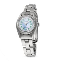 ROLEX - A LADIES ROLEX OYSTER PERPETUAL WRISTWATCH in stainless steel, 6618, manual wind, the cir...
