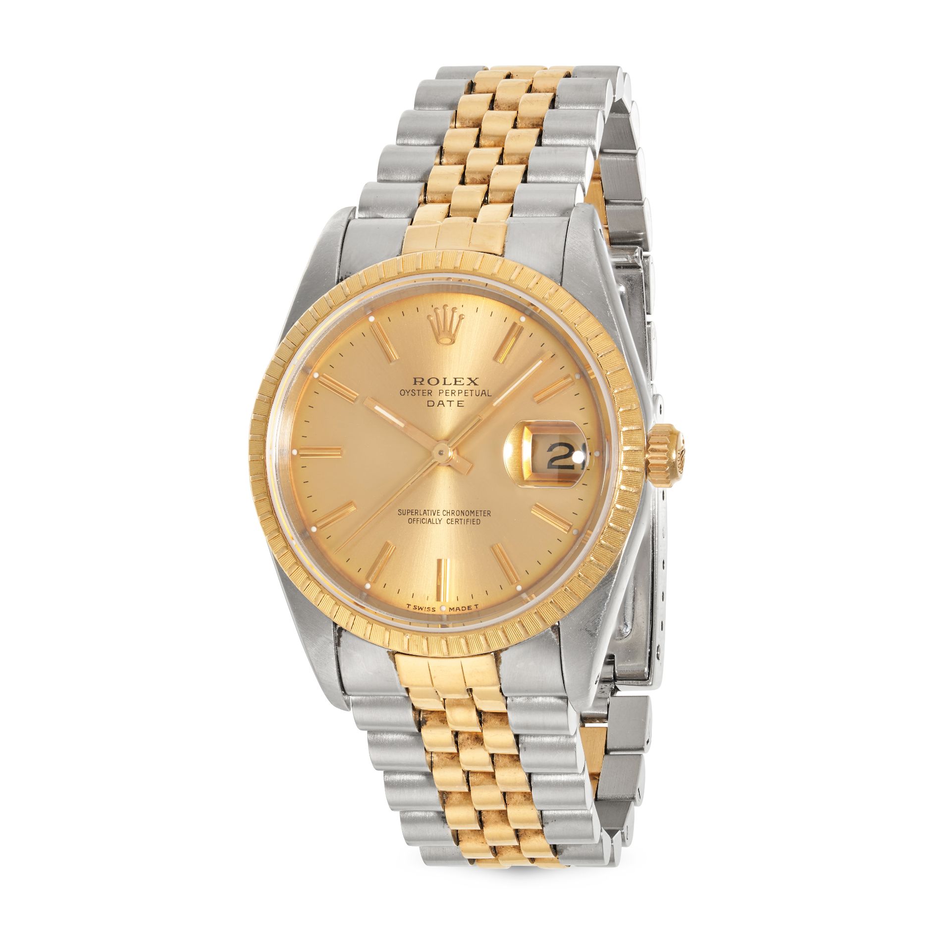 ROLEX - A BIMETAL ROLEX OYSTER PERPETUAL DATE WRISTWATCH in stainless steel and yellow gold, 5223...