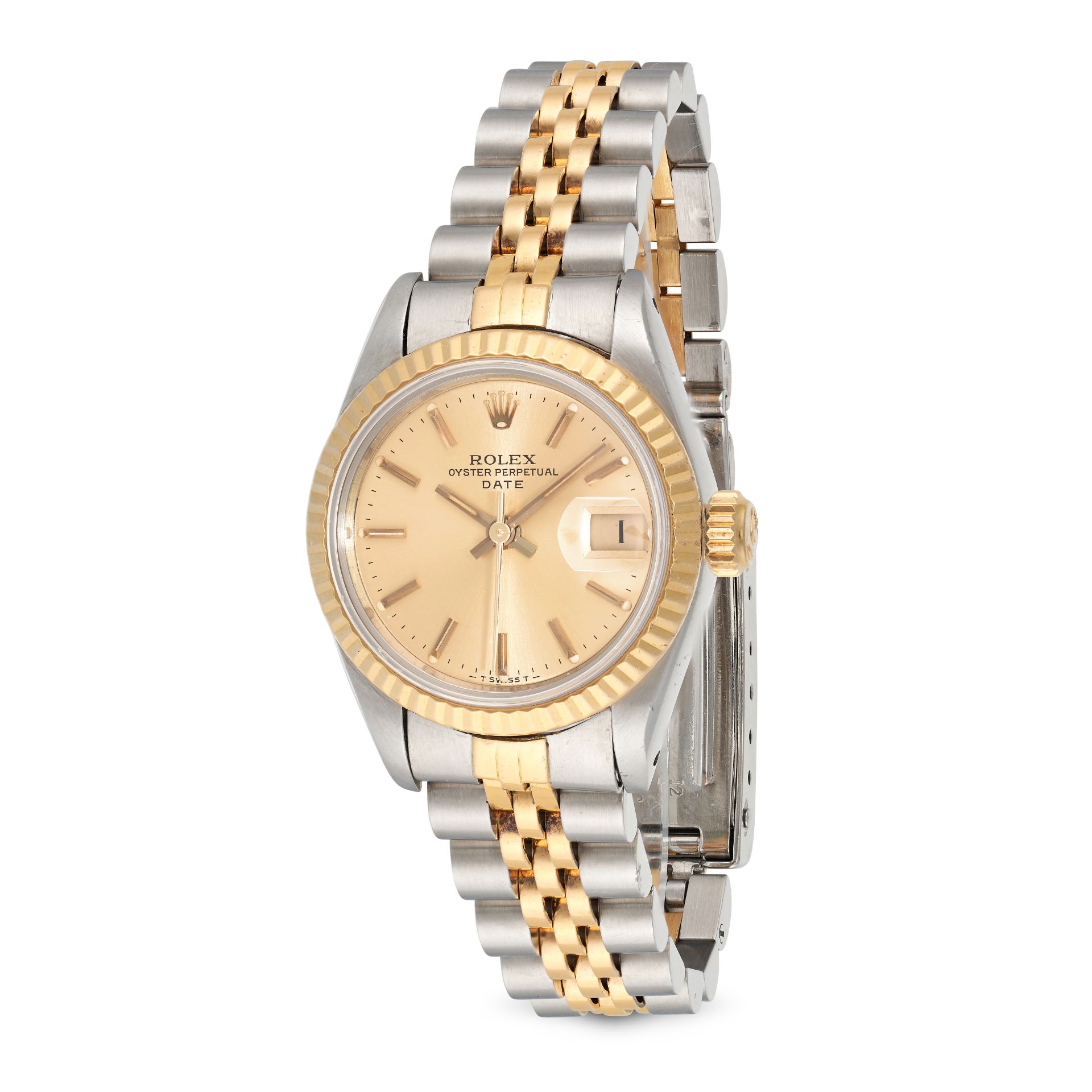 ROLEX - A BIMETAL LADIES ROLEX OYSTER PERPETUAL DATE AUTOMATIC WRISTWATCH in stainless steel and ...