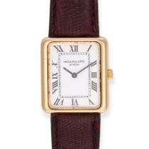 PATEK PHILIPPE - A PATEK PHILIPPE WRISTWATCH in 18ct yellow gold, 4224, manual wind, the rectangu...