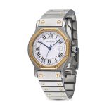 CARTIER - A BIMETAL CARTIER SANTOS ROUND OCTAGON DATE AUTOMATIC WRISTWATCH in stainless steel and...