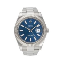 ROLEX - A ROLEX OYSTER PERPETUAL DATEJUST II WRISTWATCH in stainless steel, 116334, the blue sunb...