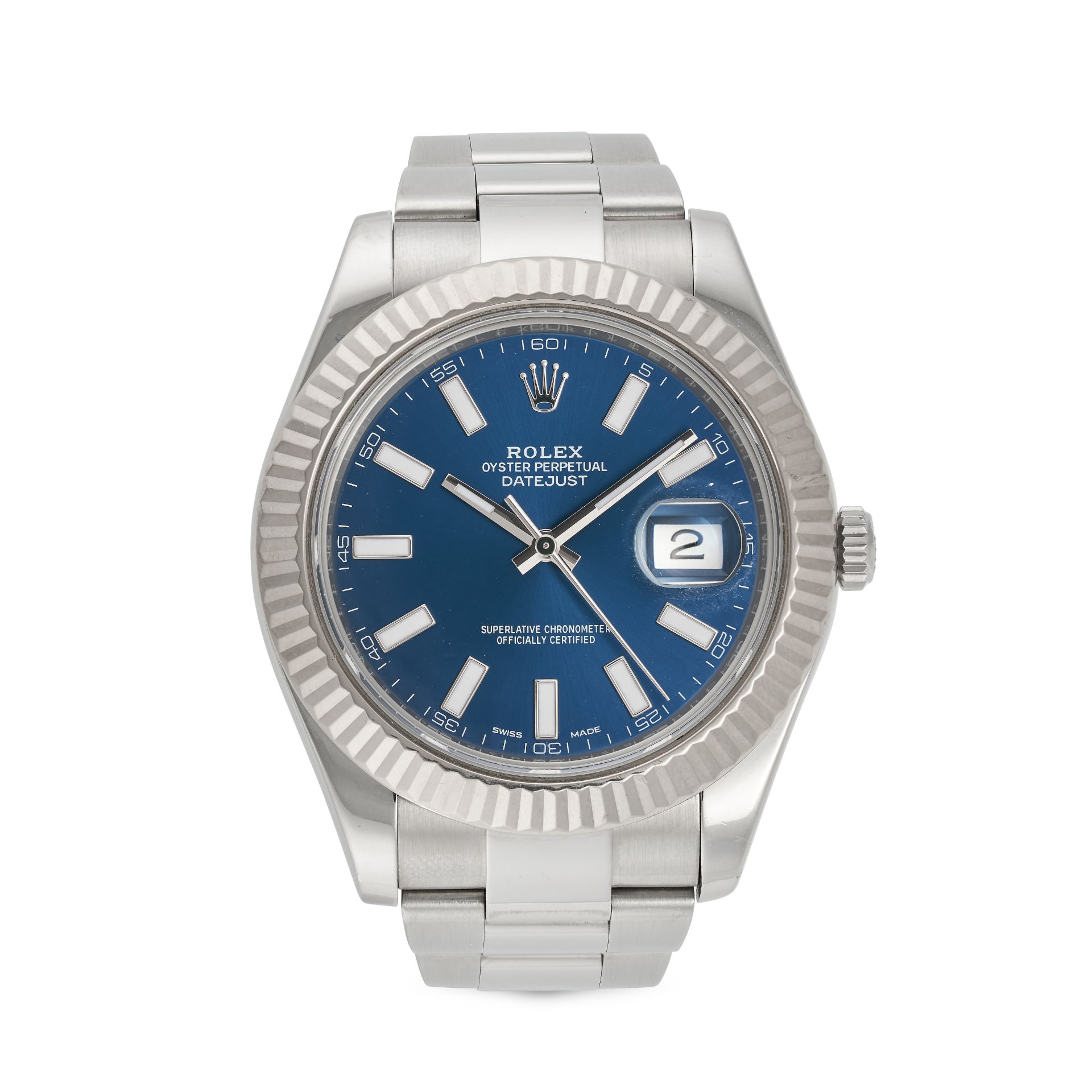 ROLEX - A ROLEX OYSTER PERPETUAL DATEJUST II WRISTWATCH in stainless steel, 116334, the blue sunb...