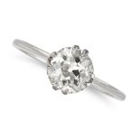 A SOLITAIRE DIAMOND RING in platinum, set with an old European cut diamond of approximately 1.22 ...