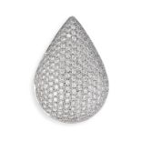 A DIAMOND PENDANT in white gold, the pear shaped pendant pave set with round brilliant cut diamon...