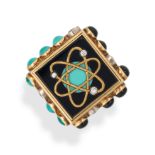 SOLANGE AZAGURY-PARTRIDGE, AN ONYX, TURQUOISE AND DIAMOND COSMIC ATOM RING in 18ct yellow gold, t...