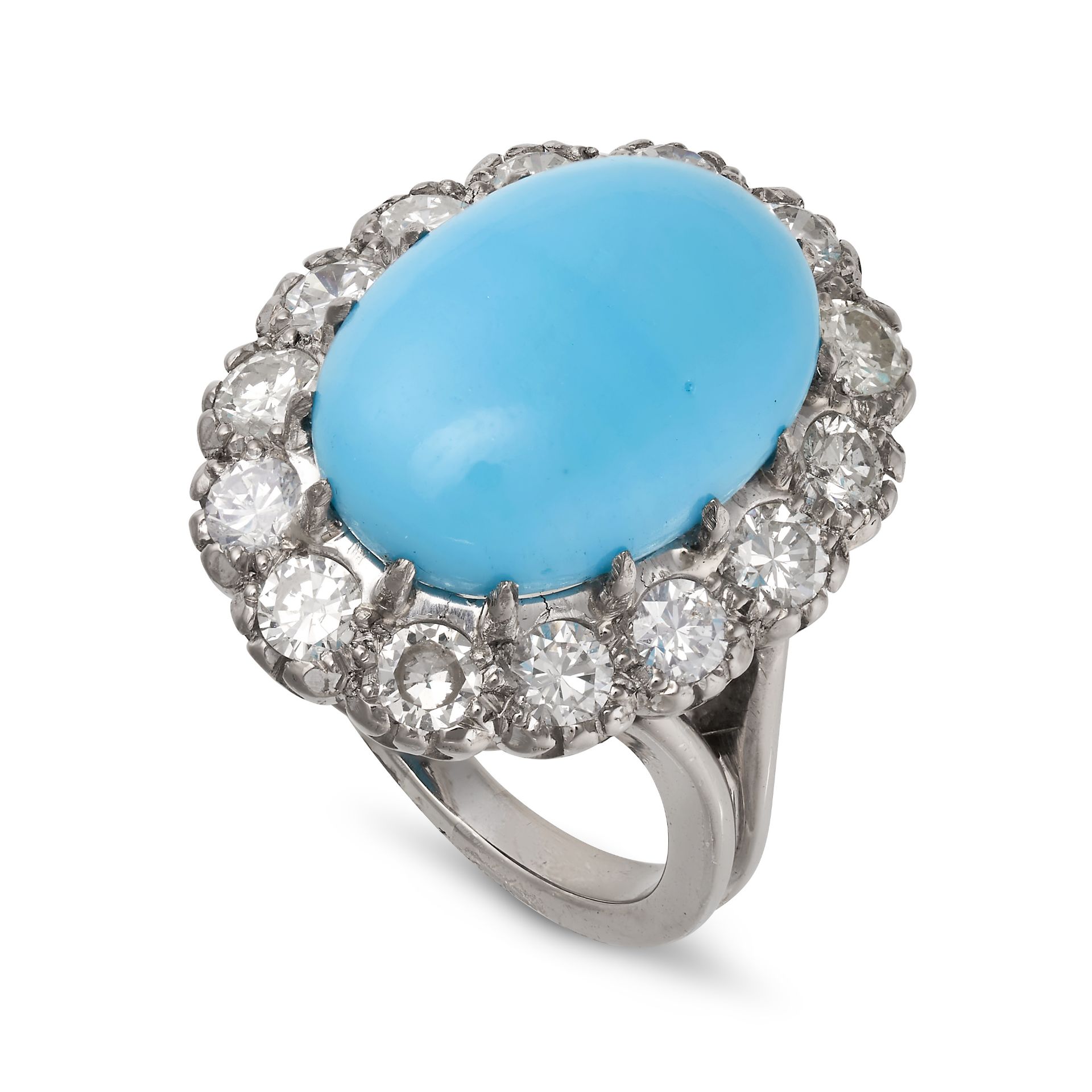 A RECONSTITUTED TURQUOISE AND DIAMOND CLUSTER RING in 18ct white gold, set with a cabochon recons... - Bild 2 aus 2