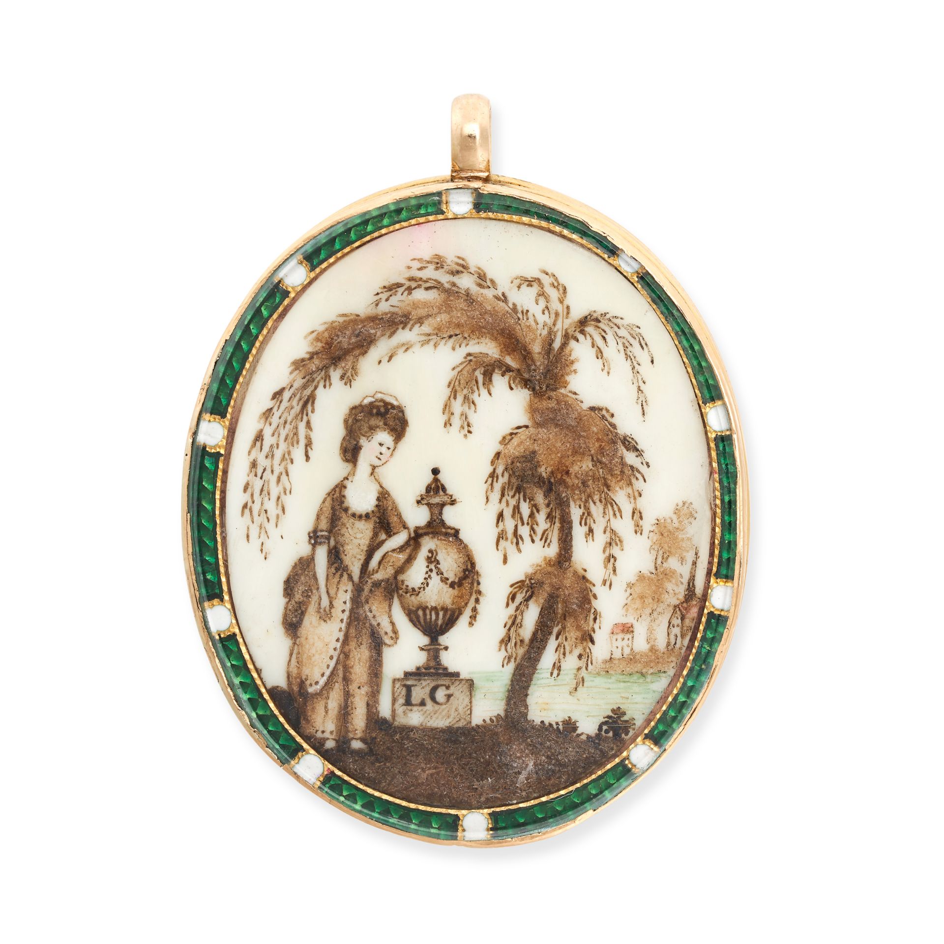 AN ANTIQUE GEORGIAN PORTRAIT MINIATURE HAIRWORK MOURNING LOCKET PENDANT in yellow gold, set to th... - Image 2 of 2