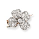 TIFFANY & CO., A DIAMOND FOUR LEAF CLOVER BROOCH in yellow gold and platinum, designed as a four ...