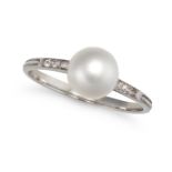 VAN CLEEF & ARPELS, A NATURAL SALTWATER PEARL AND DIAMOND RING in platinum, set with a pearl of 8...