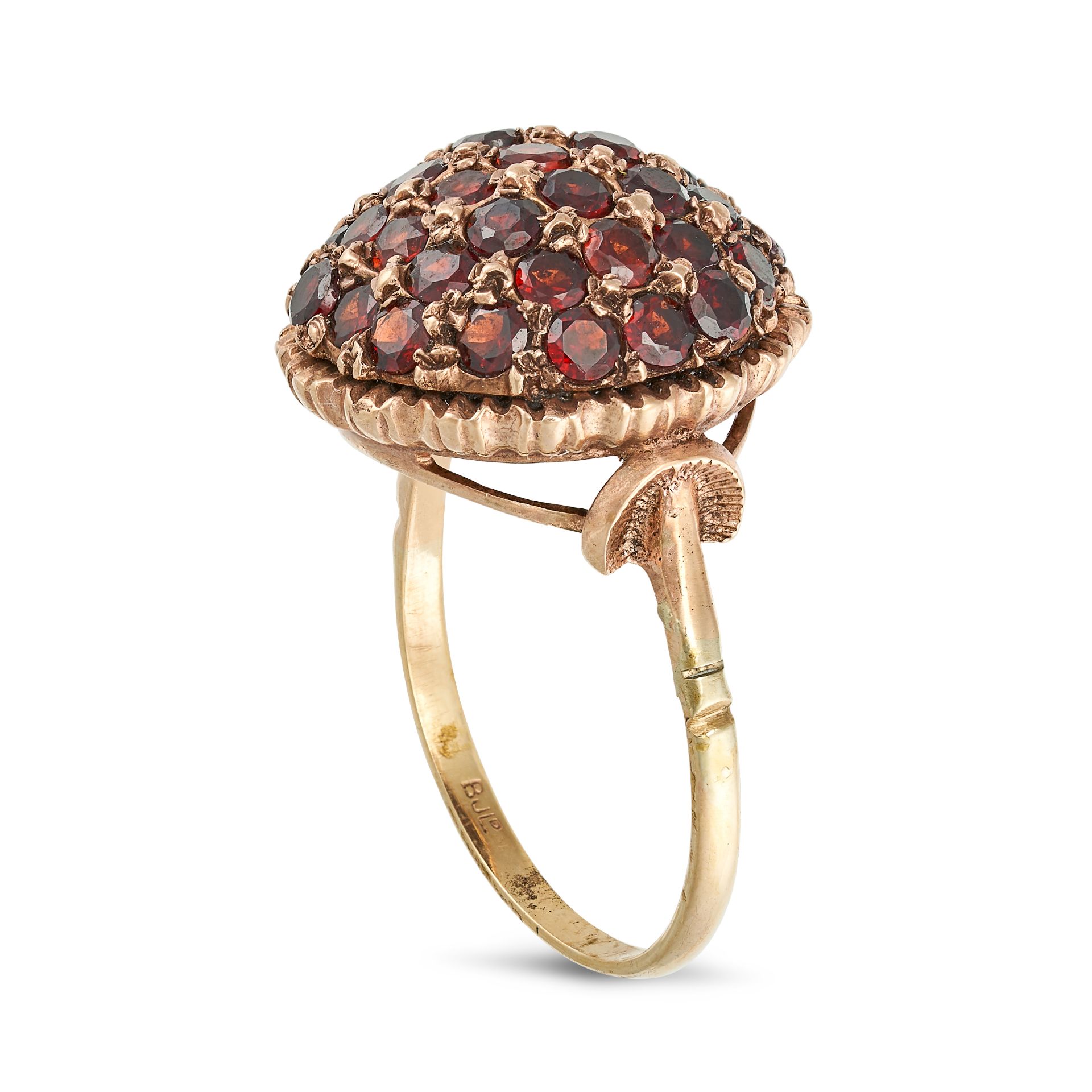 A VINTAGE GARNET CLUSTER RING in 9ct yellow gold, the bombe style ring set with round cut garnets... - Image 2 of 2