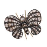 A FINE ANTIQUE DIAMOND MOTH BROOCH in yellow gold and silver, designed as a moth set throughout w...