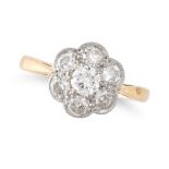 A DIAMOND CLUSTER RING in 18ct yellow gold and platinum, set with a cluster of round brilliant cu...