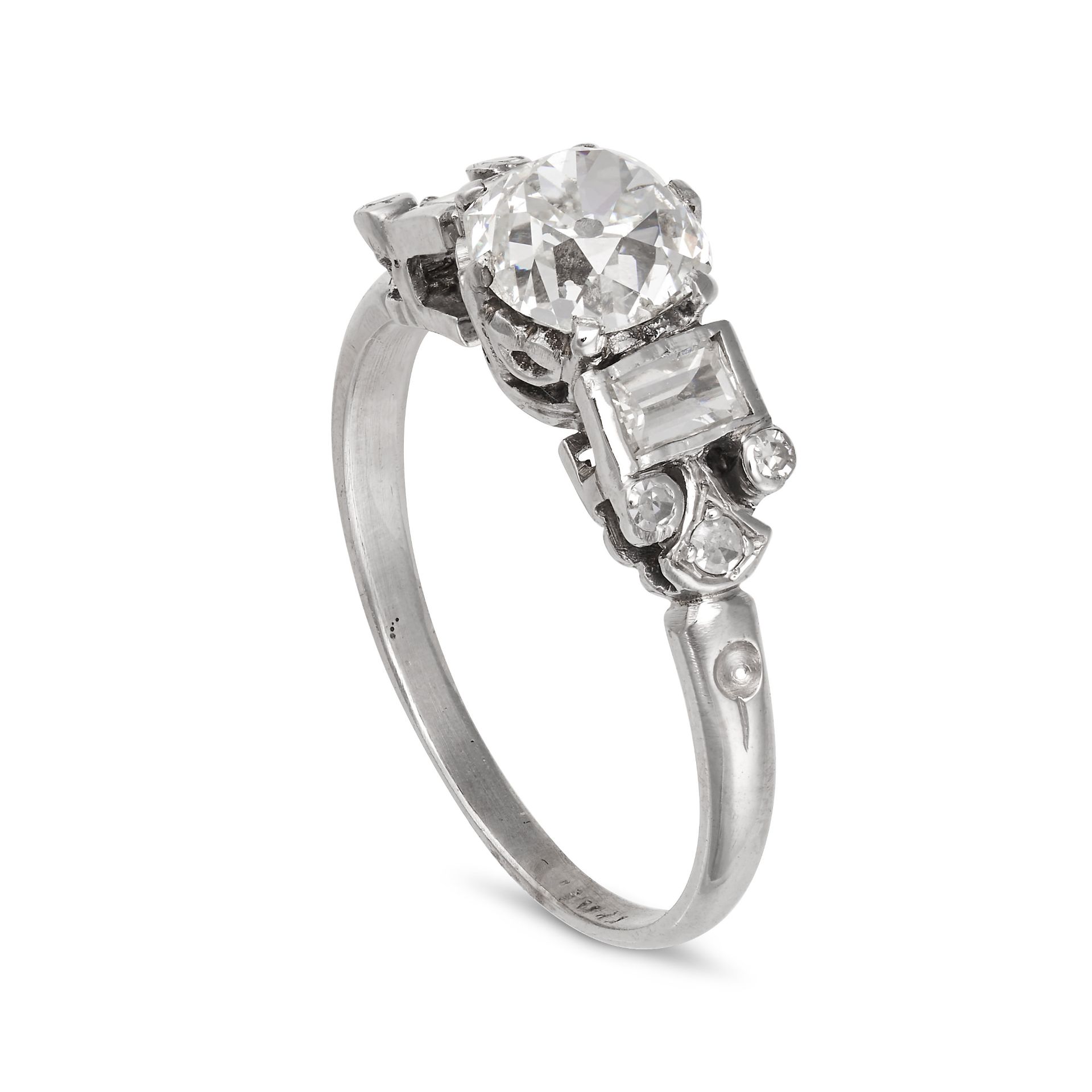 A DIAMOND DRESS RING in platinum, set with an old cut diamond of approximately 1.10 carats, flank... - Image 2 of 2