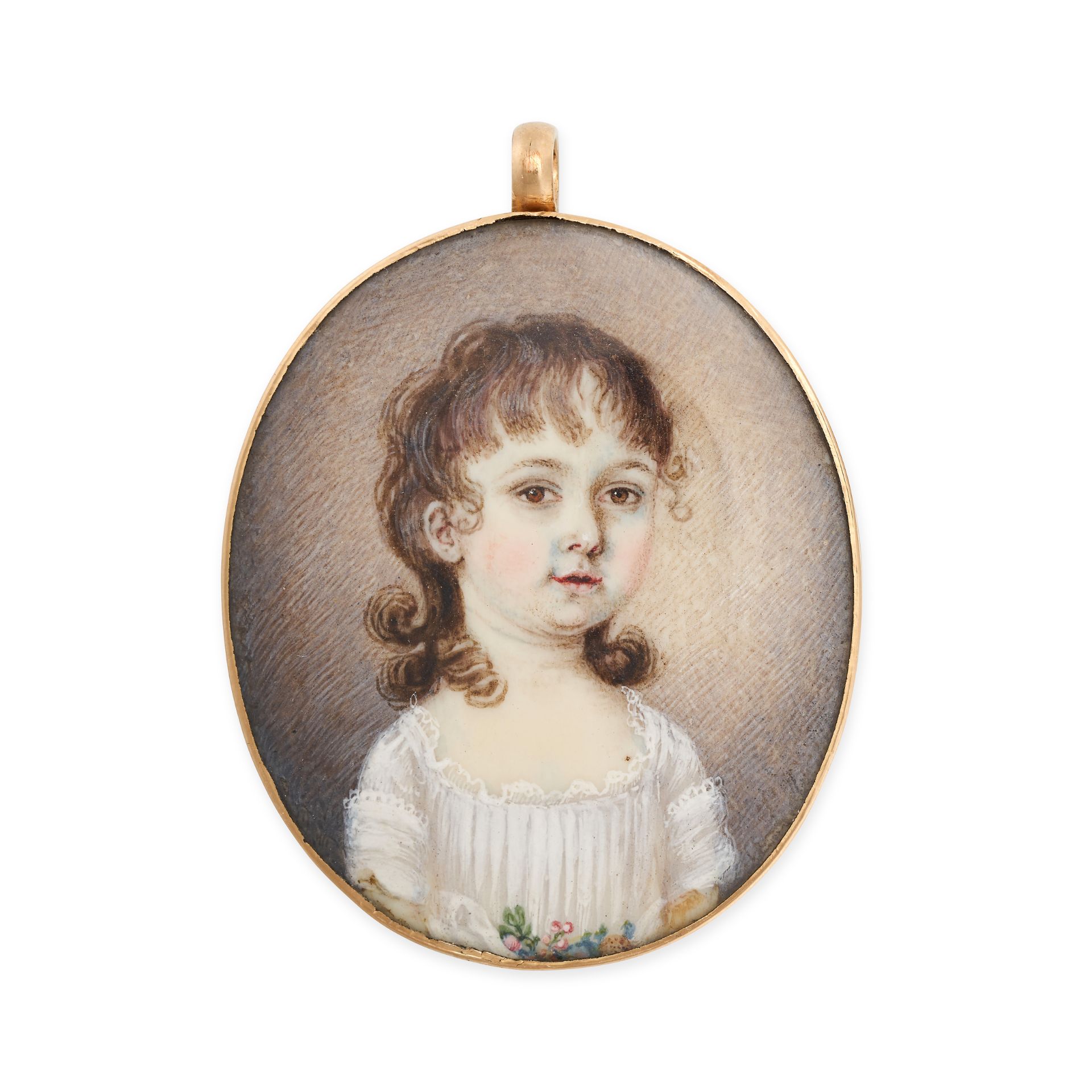 AN ANTIQUE GEORGIAN PORTRAIT MINIATURE HAIRWORK MOURNING LOCKET PENDANT in yellow gold, set to th...