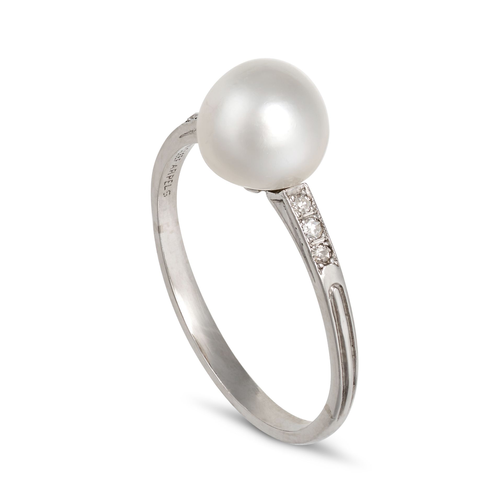 VAN CLEEF & ARPELS, A NATURAL SALTWATER PEARL AND DIAMOND RING in platinum, set with a pearl of 8... - Image 2 of 2