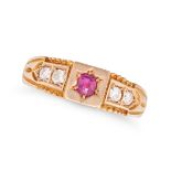 AN ANTIQUE VICTORIAN RUBY AND DIAMOND RING in 15ct yellow gold, set to the centre with an oval cu...