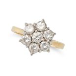 A DIAMOND CLUSTER RING in 18ct gold, set with a cluster of round brilliant cut diamonds, maker's ...