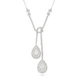 AN EXQUISITE BELLE EPOQUE DIAMOND LAVALIER NECKLACE in platinum, comprising bow motifs and twiste...