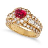 VAN CLEEF & ARPELS, A PIGEON'S BLOOD BURMA NO HEAT RUBY AND DIAMOND RING in yellow gold, set with...