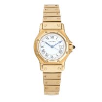 CARTIER, AN AUTOMATIC LADIES CARTIER SANTOS ROUND OCTAGON WRISTWATCH in 18ct yellow gold, the cir...