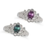A VERY FINE BRAZILLIAN ALEXANDRITE AND DIAMOND CLUSTER RING in platinum, set with an oval cut ale...